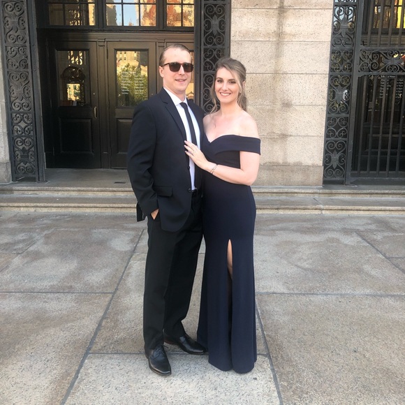 LULUs off the shoulder navy dress - Picture 2 of 8